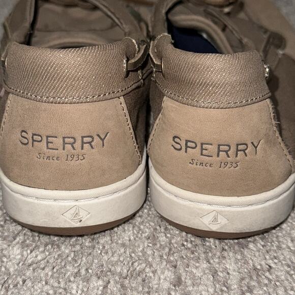 SPERRY Top-Sider memory foam women’s size 9.5 slip on tan gold glitter accents - Picture 5 of 11